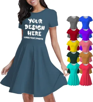 Custom Sundress for Women Design Your Own Image Logo Text Short Sleeve Crewneck Hawaiian Dress Summer Sundress