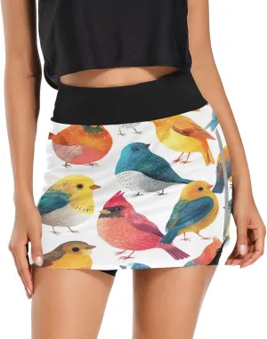 Cute Birds Colorful Tennis Skorts Skirts for Women Workout Athletic Skirt High Waisted with Pocket