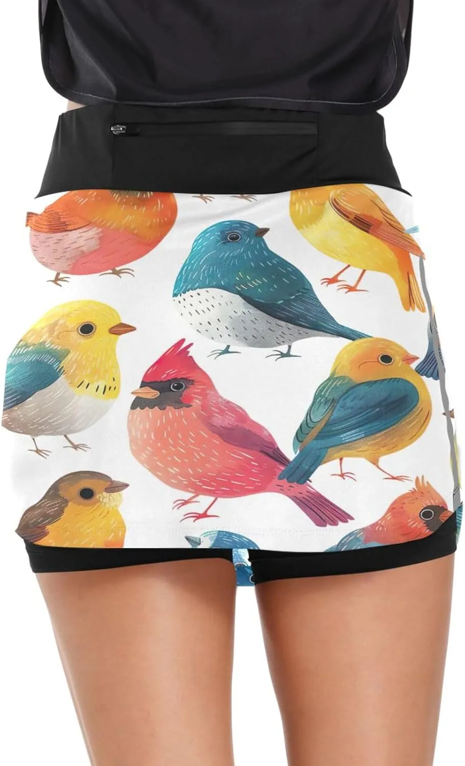 Cute Birds Colorful Tennis Skorts Skirts for Women Workout Athletic Skirt High Waisted with Pocket