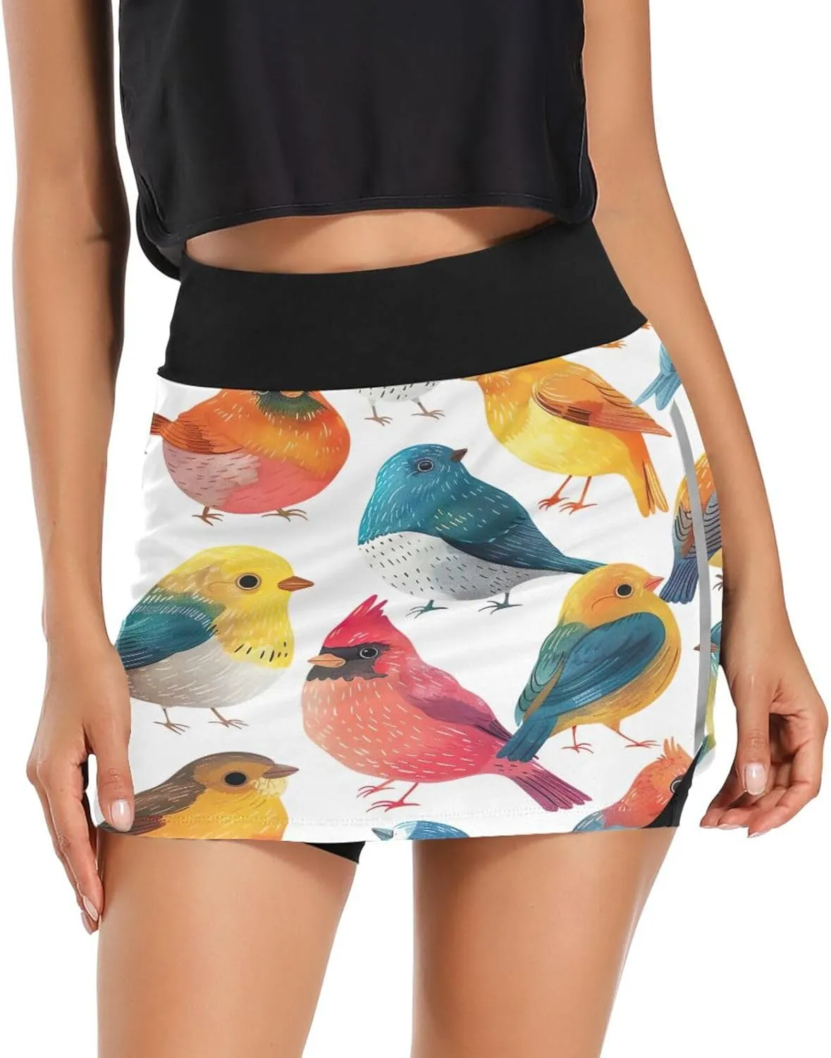 Cute Birds Colorful Tennis Skorts Skirts for Women Workout Athletic Skirt High Waisted with Pocket