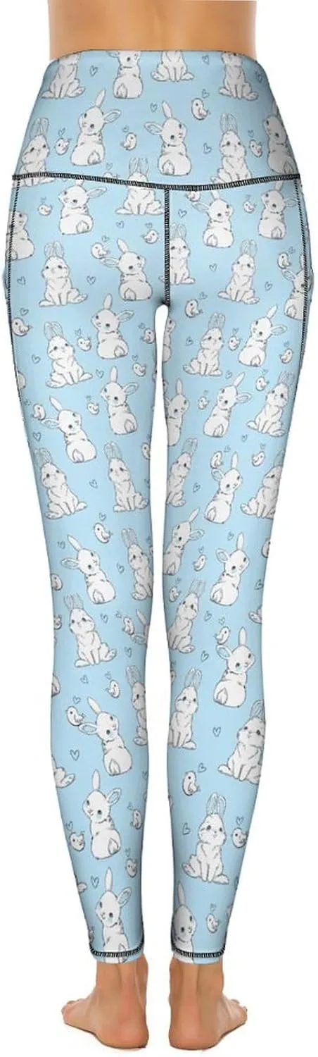 Cute Birds Floral Yoga Pants Women Tummy Control Workout Leggings with Pockets Stretchy High Waist Work Casual Pants