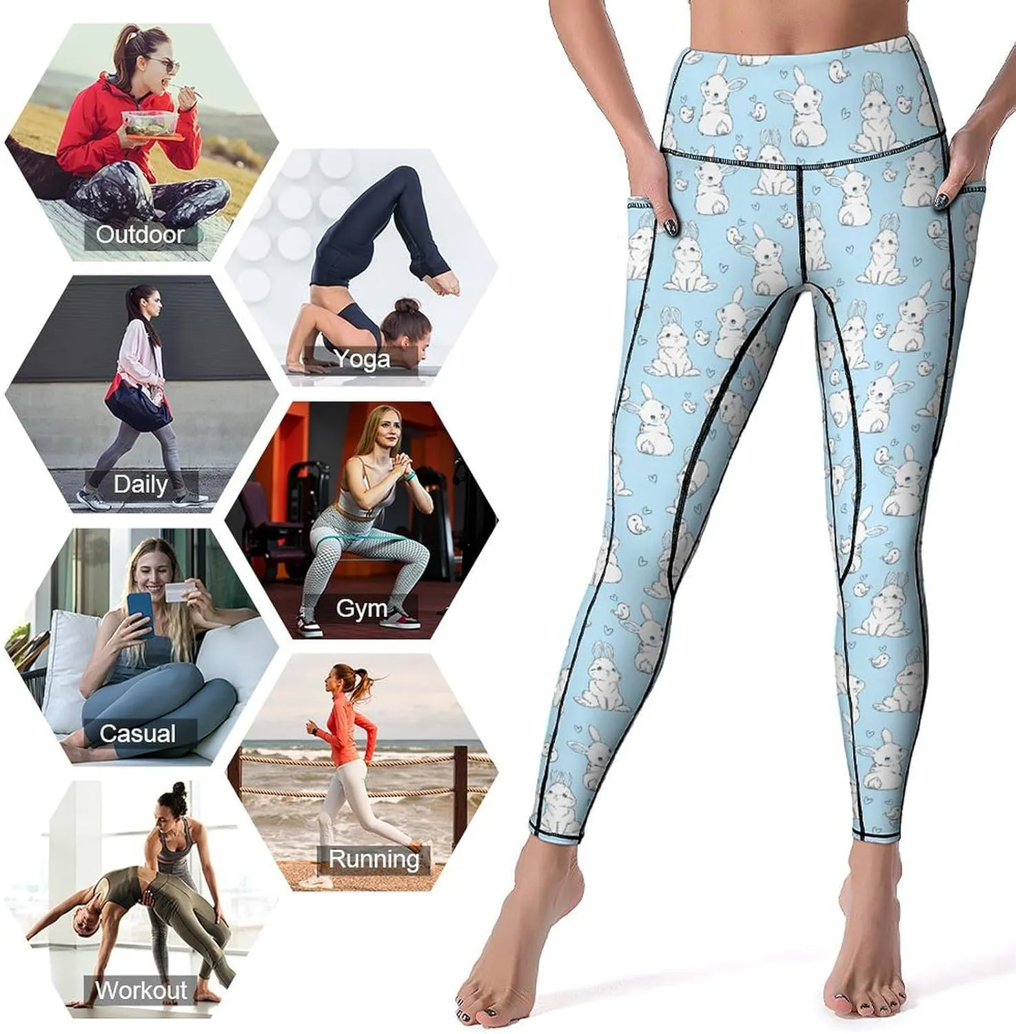 Cute Birds Floral Yoga Pants Women Tummy Control Workout Leggings with Pockets Stretchy High Waist Work Casual Pants