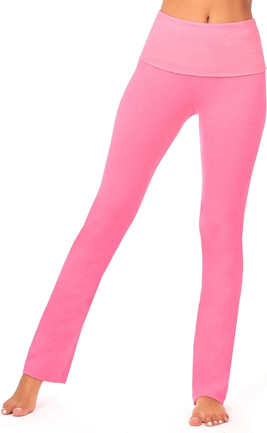 DEAR SPARKLE Bootcut Fold Over Leggings for Women | Slim Look Bootleg Yoga Pants w Pocket   Plus Size (C5 F)