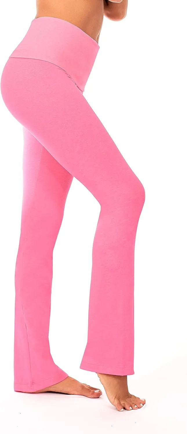 DEAR SPARKLE Bootcut Fold Over Leggings for Women | Slim Look Bootleg Yoga Pants w Pocket   Plus Size (C5 F)