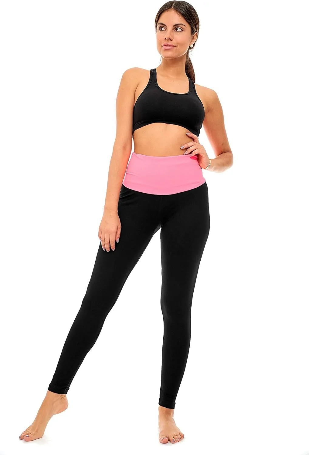 DEAR SPARKLE Fold Over Yoga Pants for Women Cotton Leggings Foldover High Waist Leggings Plus Size (C6 F)