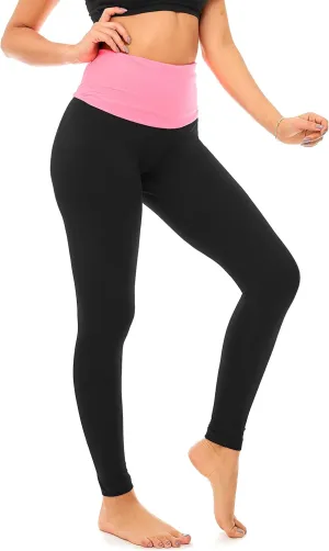 DEAR SPARKLE Fold Over Yoga Pants for Women Cotton Leggings Foldover High Waist Leggings Plus Size (C6 F)