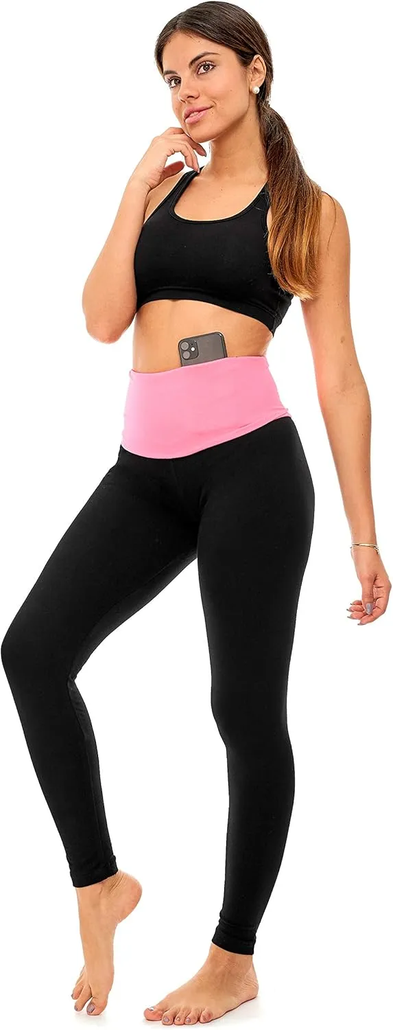 DEAR SPARKLE Fold Over Yoga Pants for Women Cotton Leggings Foldover High Waist Leggings Plus Size (C6 F)