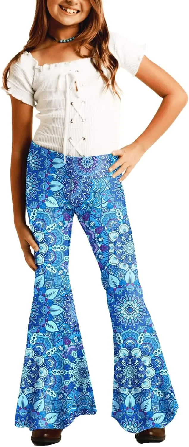 Deerose Girls Bell Bottom Floral Print Stretch Hippie Pants High Waist Flare Pants 5-14 Year