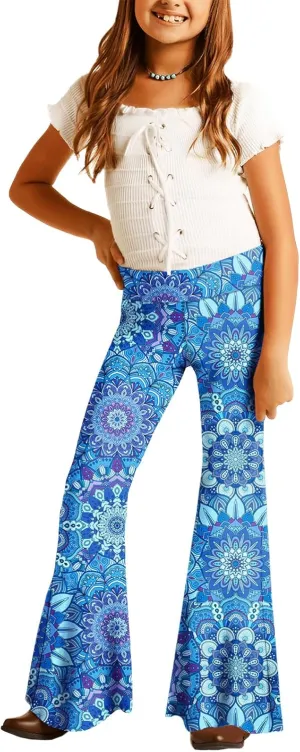 Deerose Girls Bell Bottom Floral Print Stretch Hippie Pants High Waist Flare Pants 5-14 Year