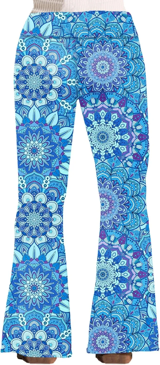 Deerose Girls Bell Bottom Floral Print Stretch Hippie Pants High Waist Flare Pants 5-14 Year