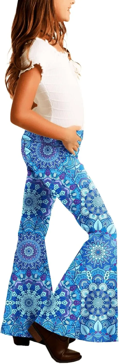 Deerose Girls Bell Bottom Floral Print Stretch Hippie Pants High Waist Flare Pants 5-14 Year