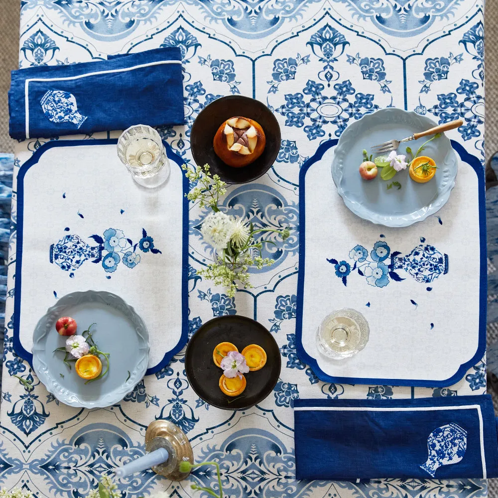Delft Blue and White Porcelain Print Linen Tablecloth