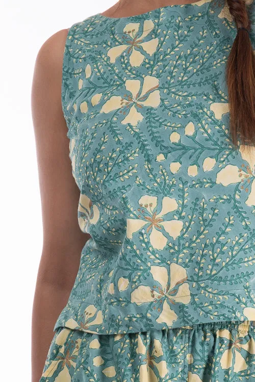 Dharan "Raag Crop Top" Green Block Printed Top