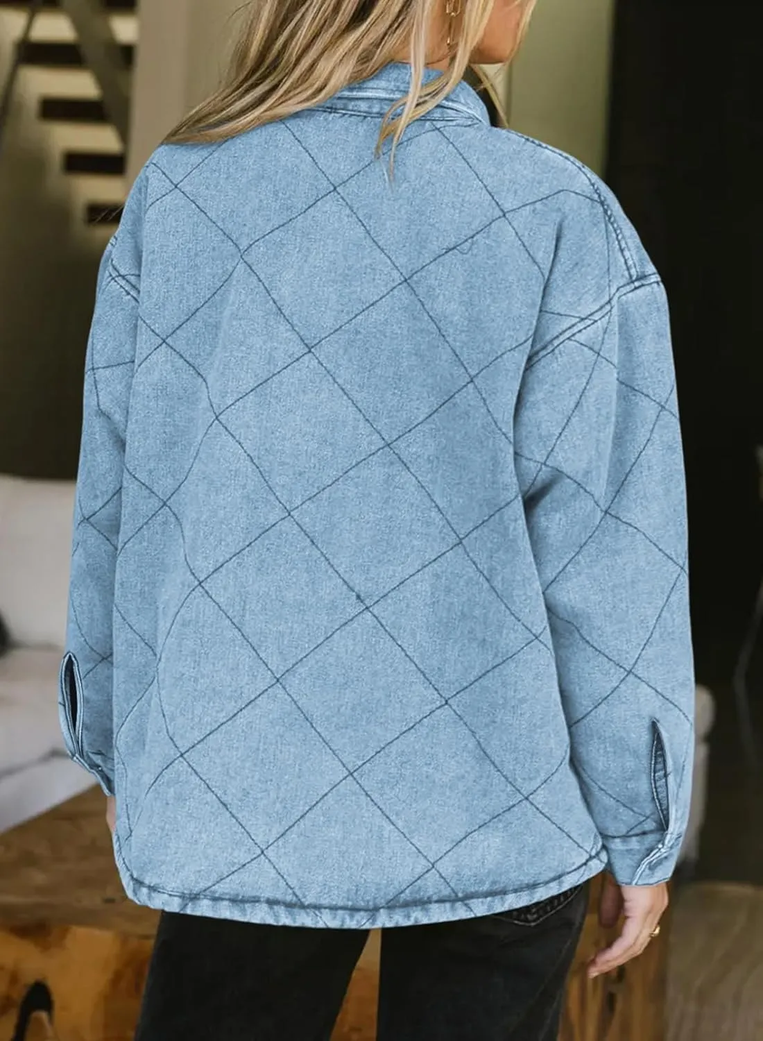 Dokotoo Denim Jacket for Women Fashion Solid Oversized Long Sleeve Button Down Shacket Jacket Coat with Pockets