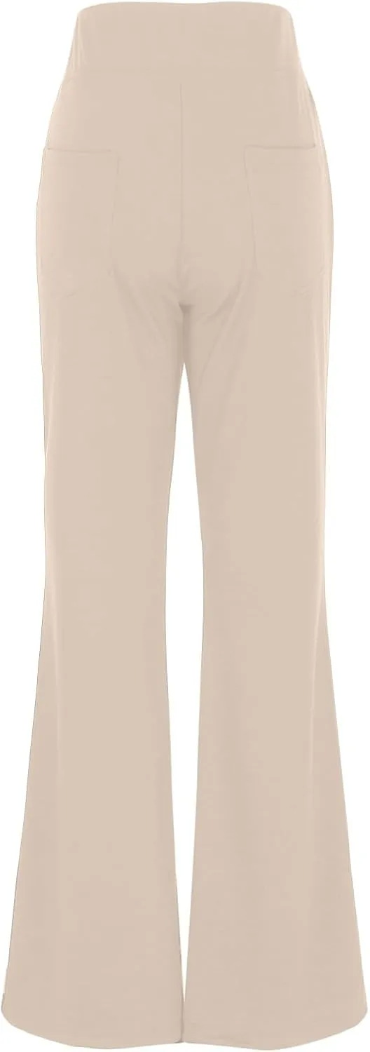 Dress Pants Women High Waist Stretchy Business Office Boho Pants Comfy Fashion Palazzo Wied Leg Work Casual Slacks