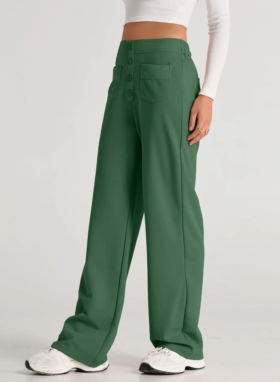 EVALESS Women's Spring 2025 Dress Pants High Waist Straight Leg Pants Button Down Bottoms Work Pants Trousers with Pockets