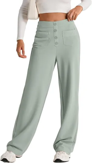 EVALESS Women's Spring 2025 Dress Pants High Waist Straight Leg Pants Button Down Bottoms Work Pants Trousers with Pockets