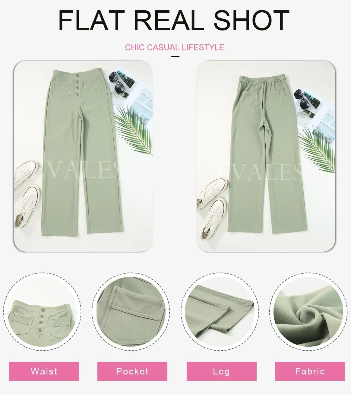 EVALESS Women's Spring 2025 Dress Pants High Waist Straight Leg Pants Button Down Bottoms Work Pants Trousers with Pockets