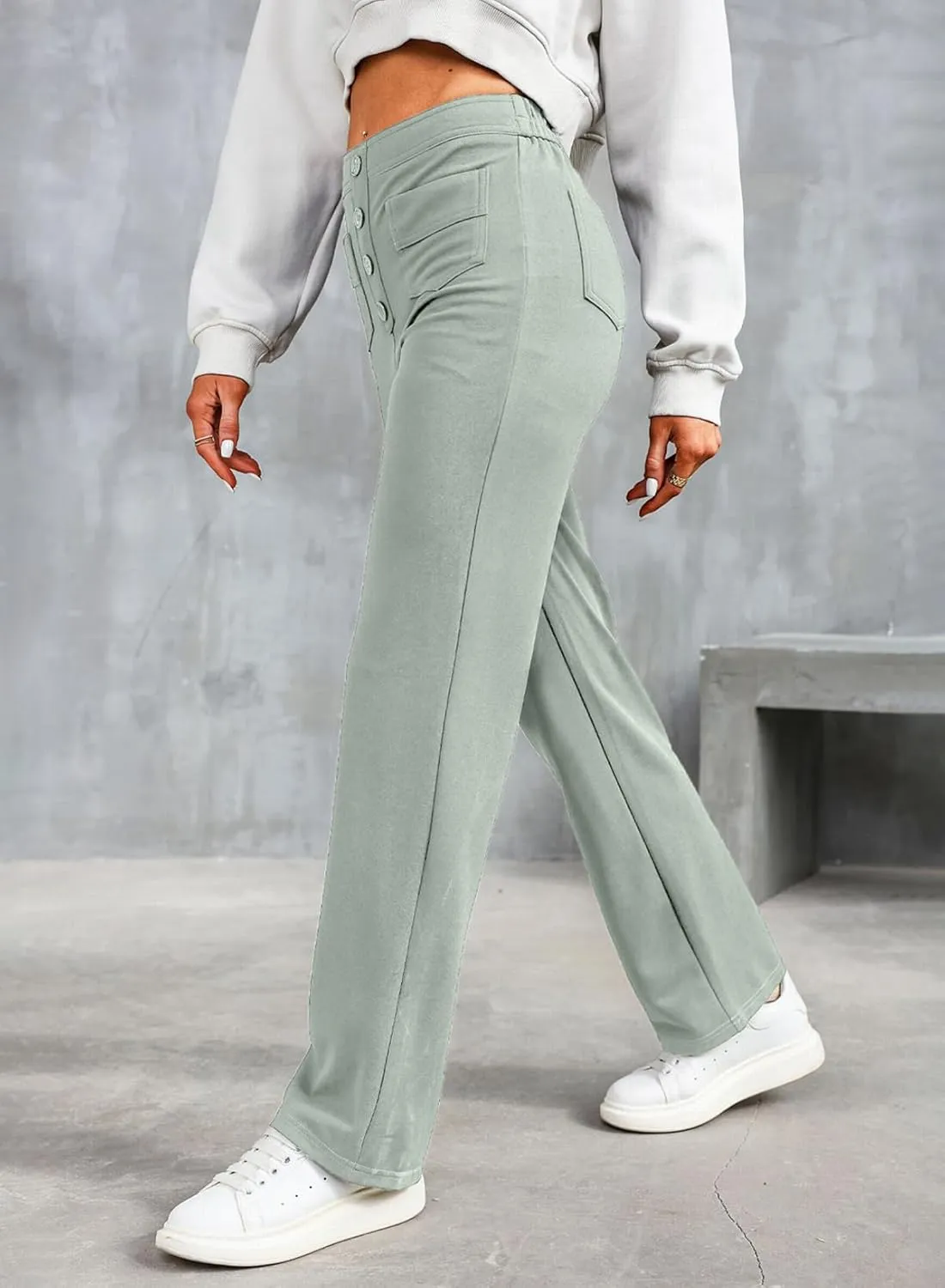 EVALESS Women's Spring 2025 Dress Pants High Waist Straight Leg Pants Button Down Bottoms Work Pants Trousers with Pockets
