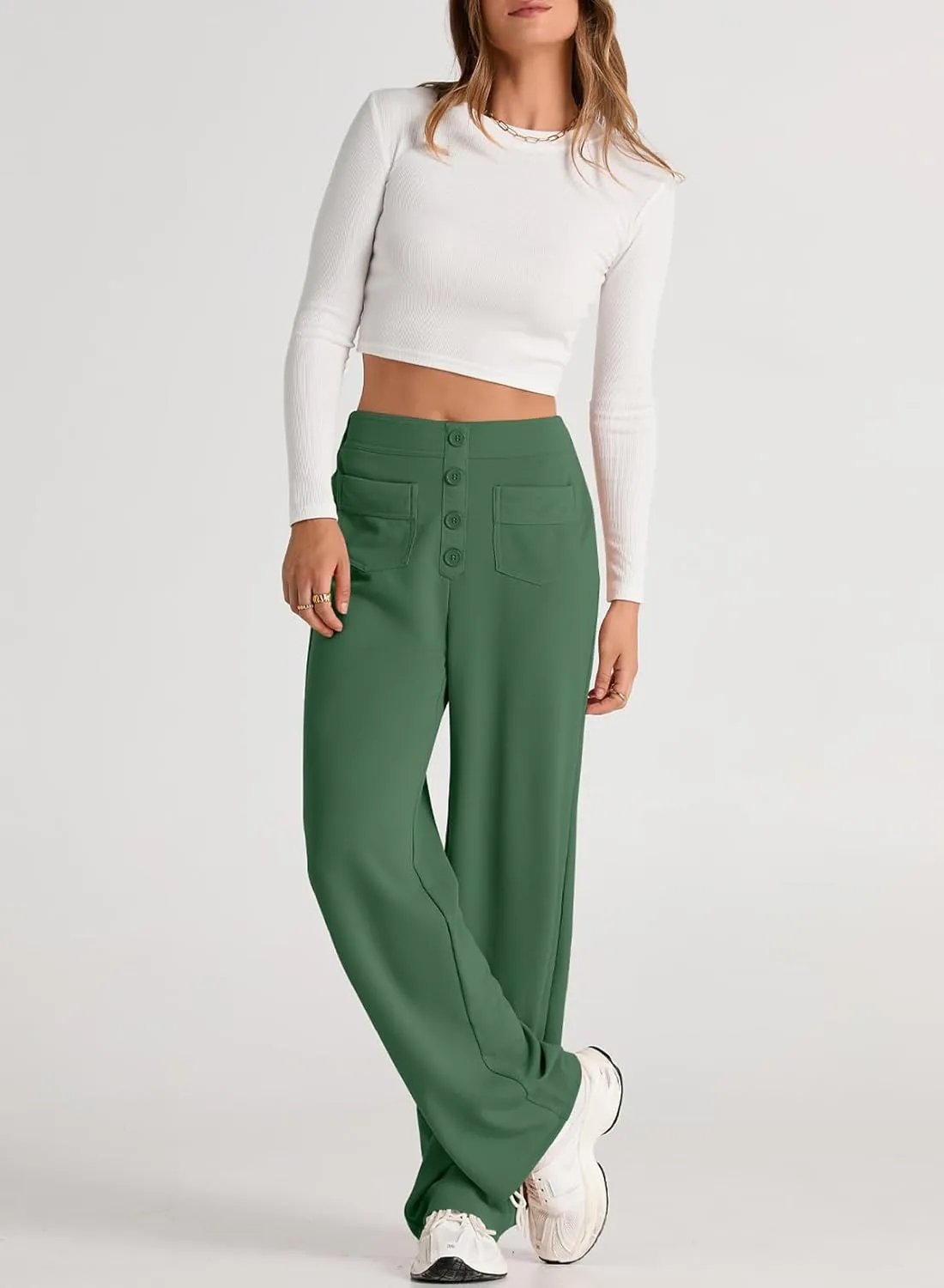 EVALESS Women's Spring 2025 Dress Pants High Waist Straight Leg Pants Button Down Bottoms Work Pants Trousers with Pockets
