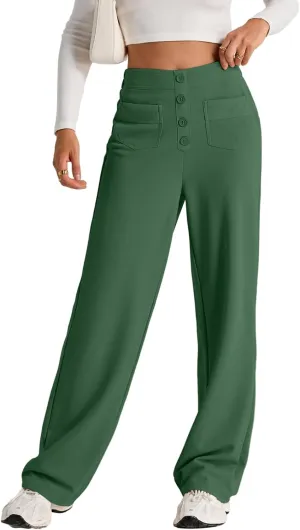 EVALESS Women's Spring 2025 Dress Pants High Waist Straight Leg Pants Button Down Bottoms Work Pants Trousers with Pockets