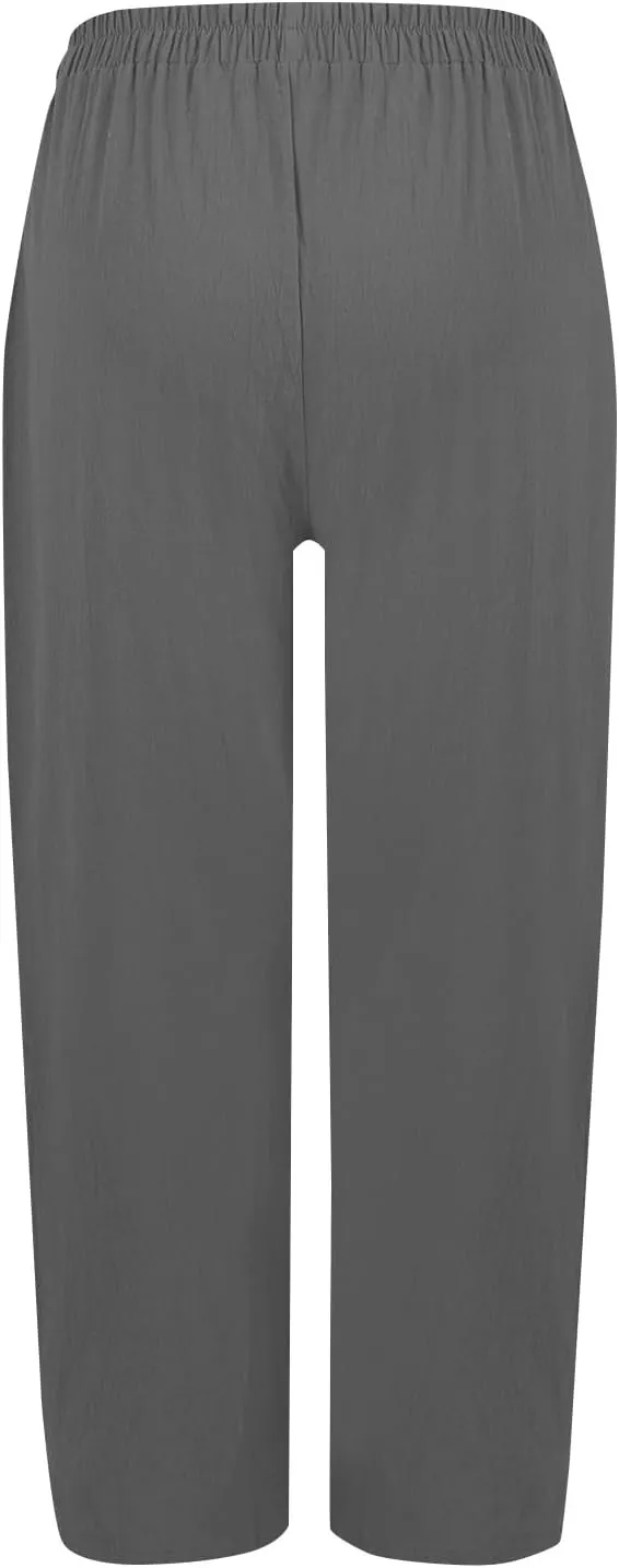 fanmpghleoo Linen Pants Women Summer Elastic High Waisted Wide Leg Linen Pants for Women 2025 Comfy Lounge Pants with Pockets