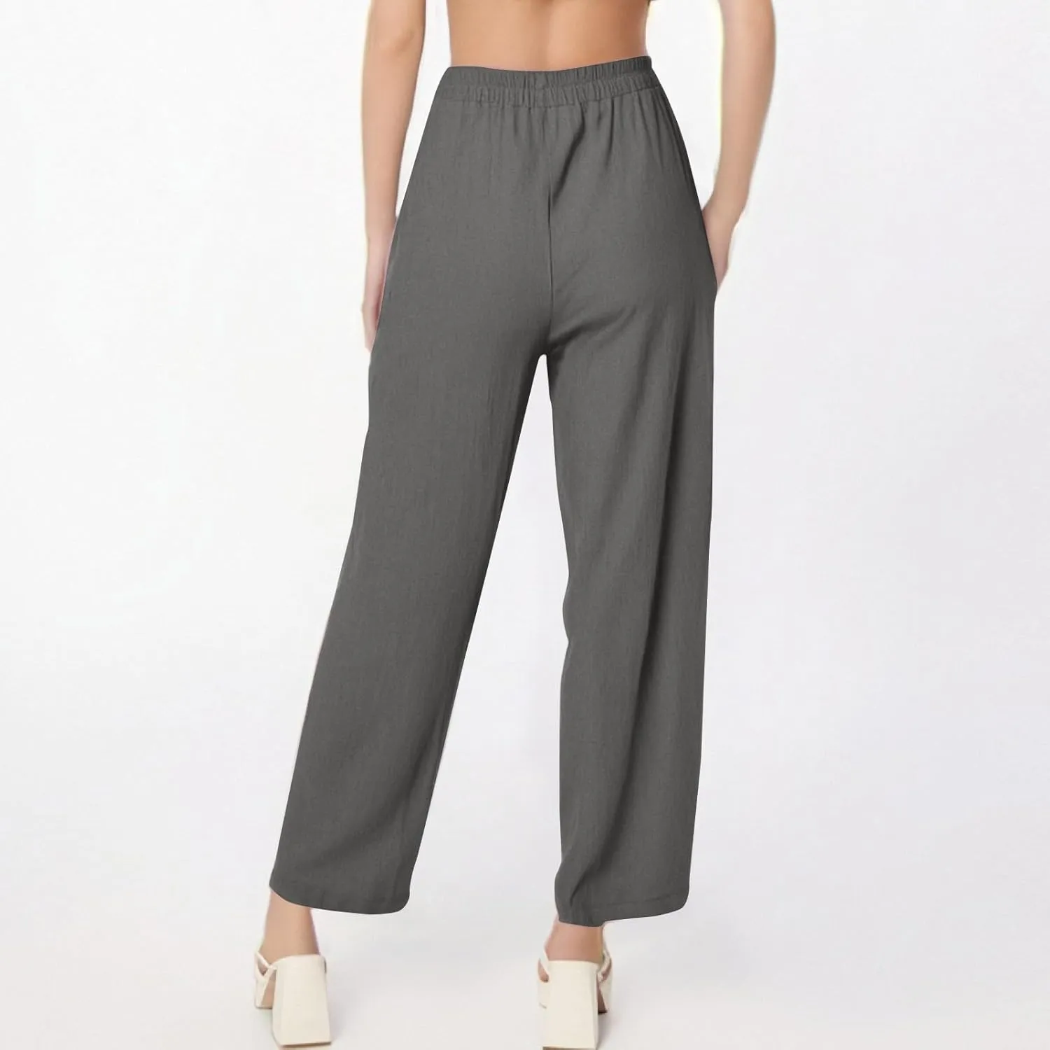 fanmpghleoo Linen Pants Women Summer Elastic High Waisted Wide Leg Linen Pants for Women 2025 Comfy Lounge Pants with Pockets