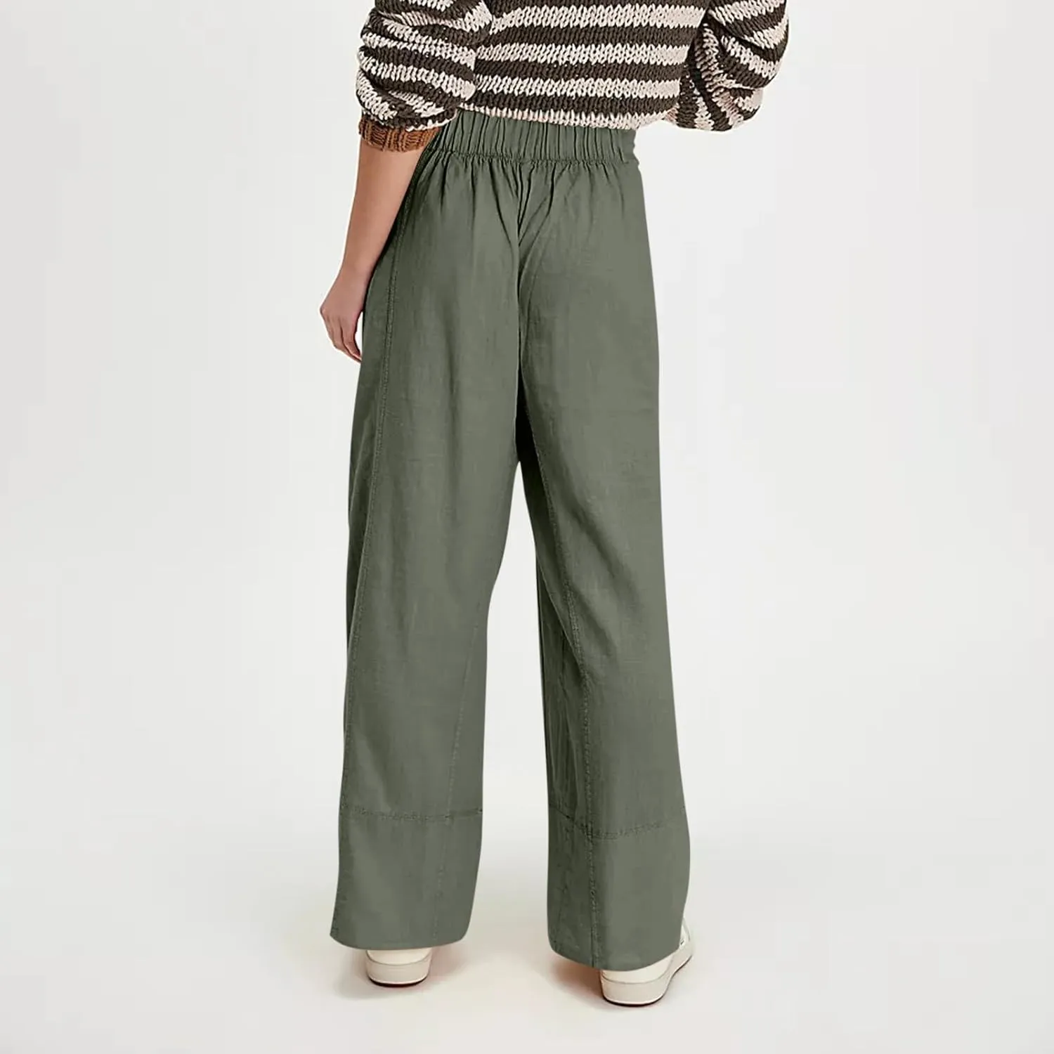 fanmpghleoo Wide Leg Linen Pants Women Summer Casual Elastic High Waisted Linen Trousers with Pockets Beach Vacation Slacks