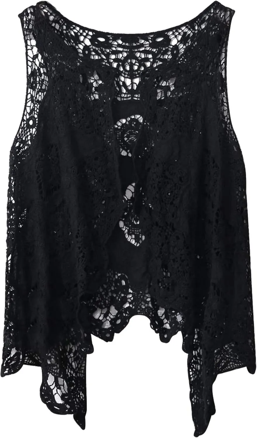 FindThy Womens Hollow Knitting Stitch Cardigan Open Front Draped Boho Hippie Crochet Vest