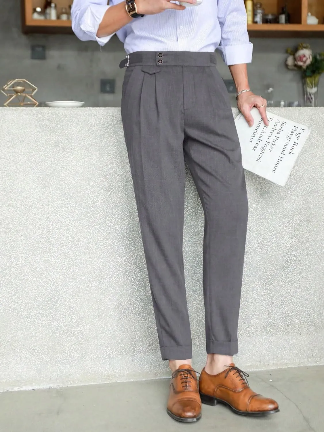 Floerns Men's Classic Fit Flat Front Dress Pants Office Business Trousers
