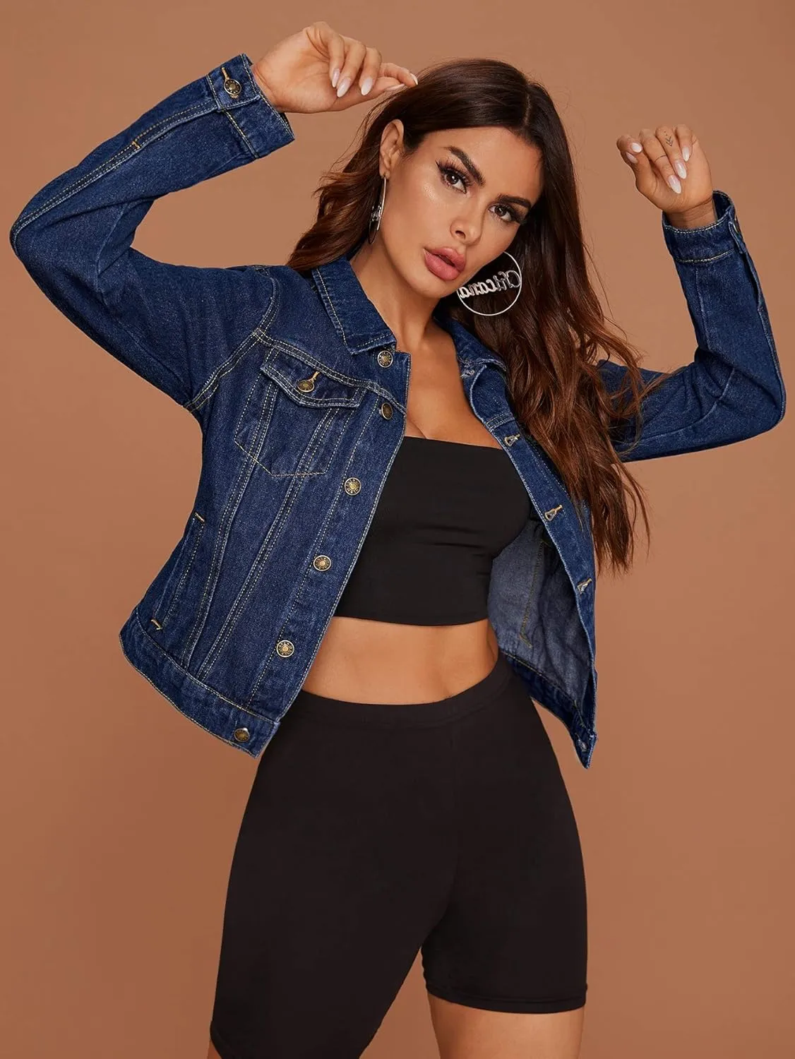 Floerns Women's Casual Drop Shoulder Ripped Crop Denim Jean Jacket