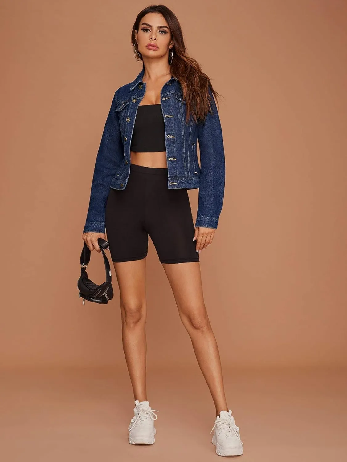 Floerns Women's Casual Drop Shoulder Ripped Crop Denim Jean Jacket
