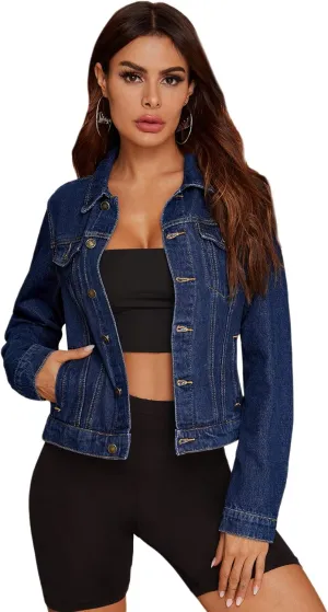 Floerns Women's Casual Drop Shoulder Ripped Crop Denim Jean Jacket
