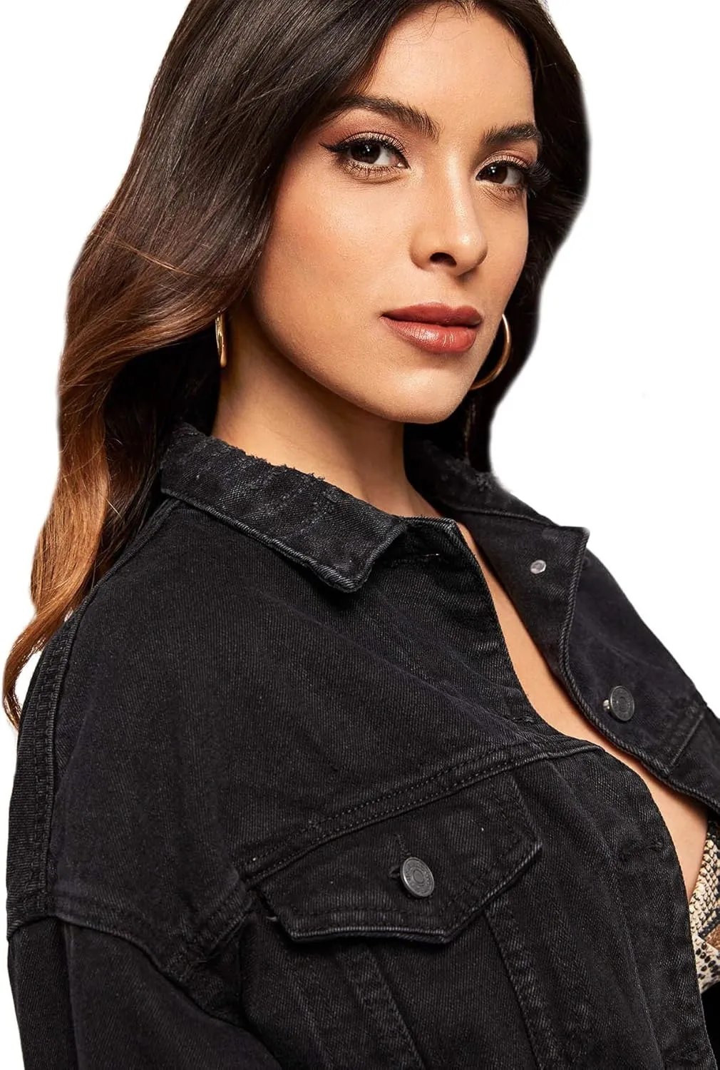 Floerns Women's Casual Drop Shoulder Ripped Crop Denim Jean Jacket