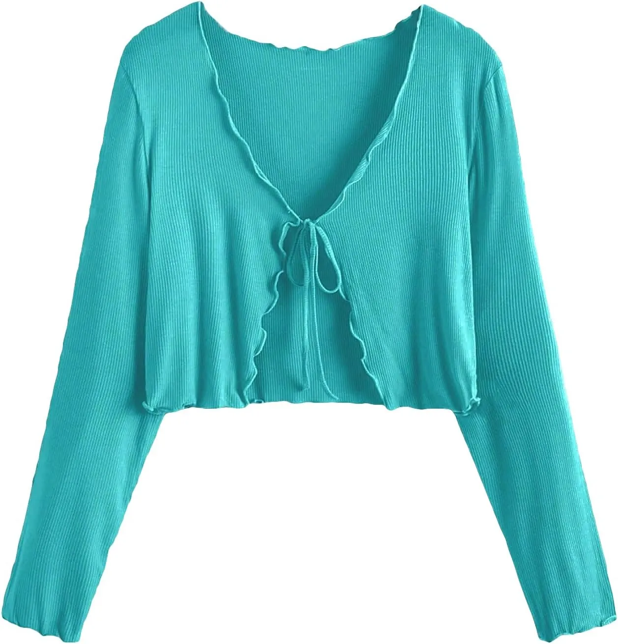 Floerns Women's Plus Size Long Sleeve Rib Knit Tie Front Cropped Cardigan
