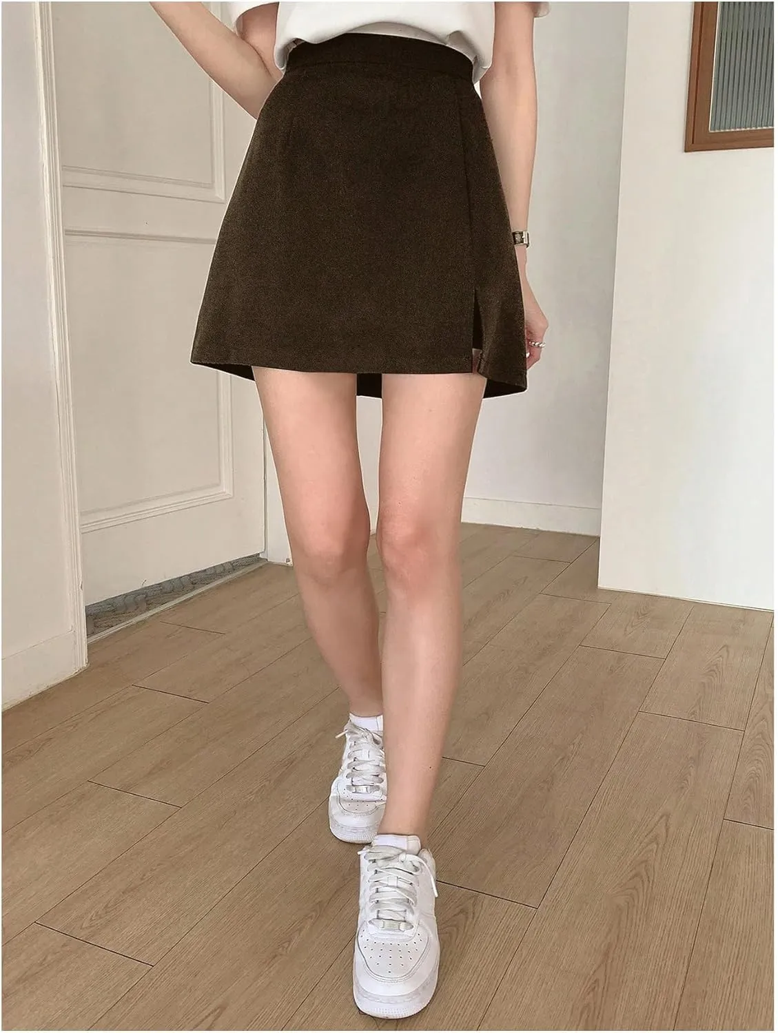 Floerns Women's Split A Line Short Skort High Waisted Skirt Built in Shorts