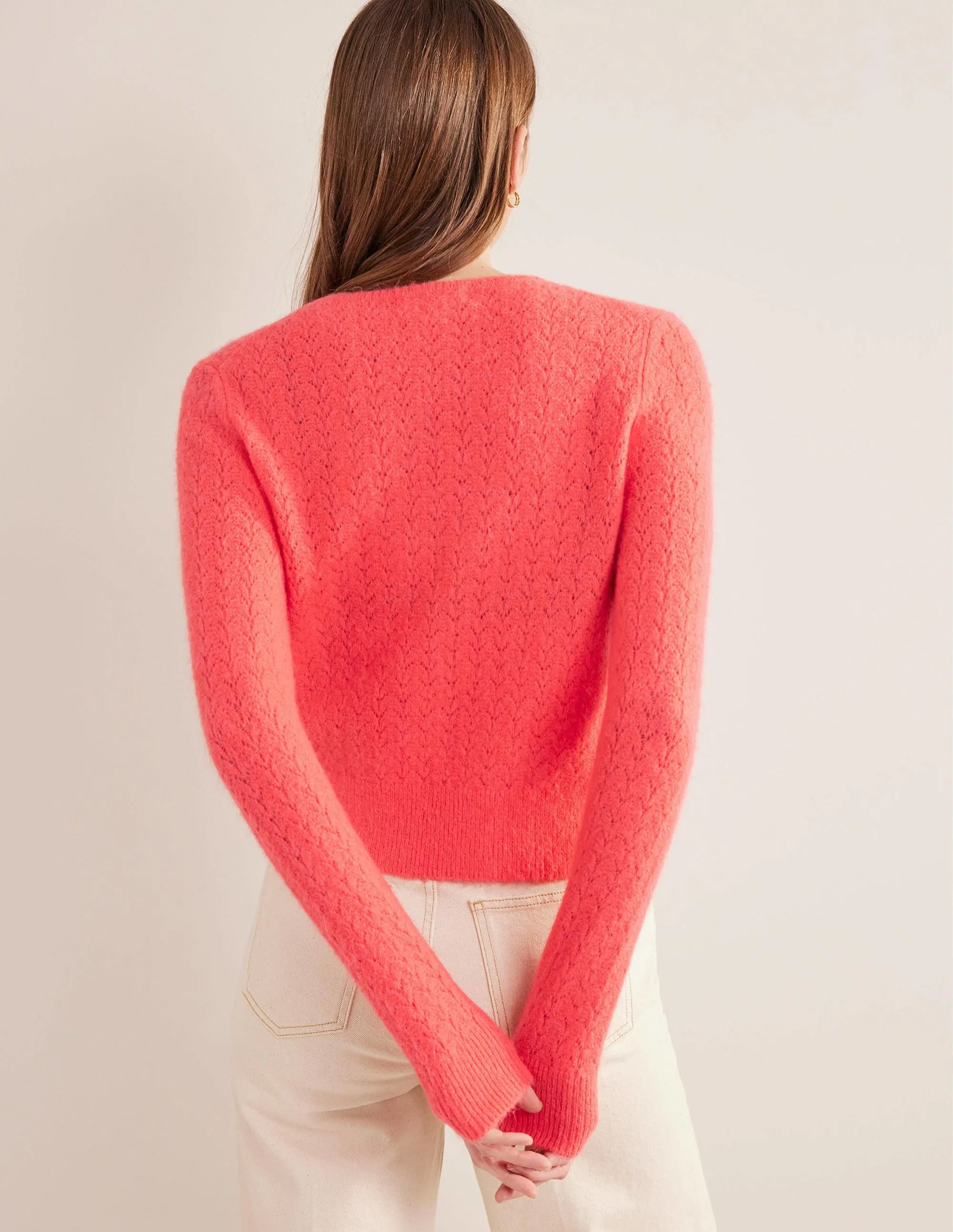 Fluffy Pointelle Jumper-Coral