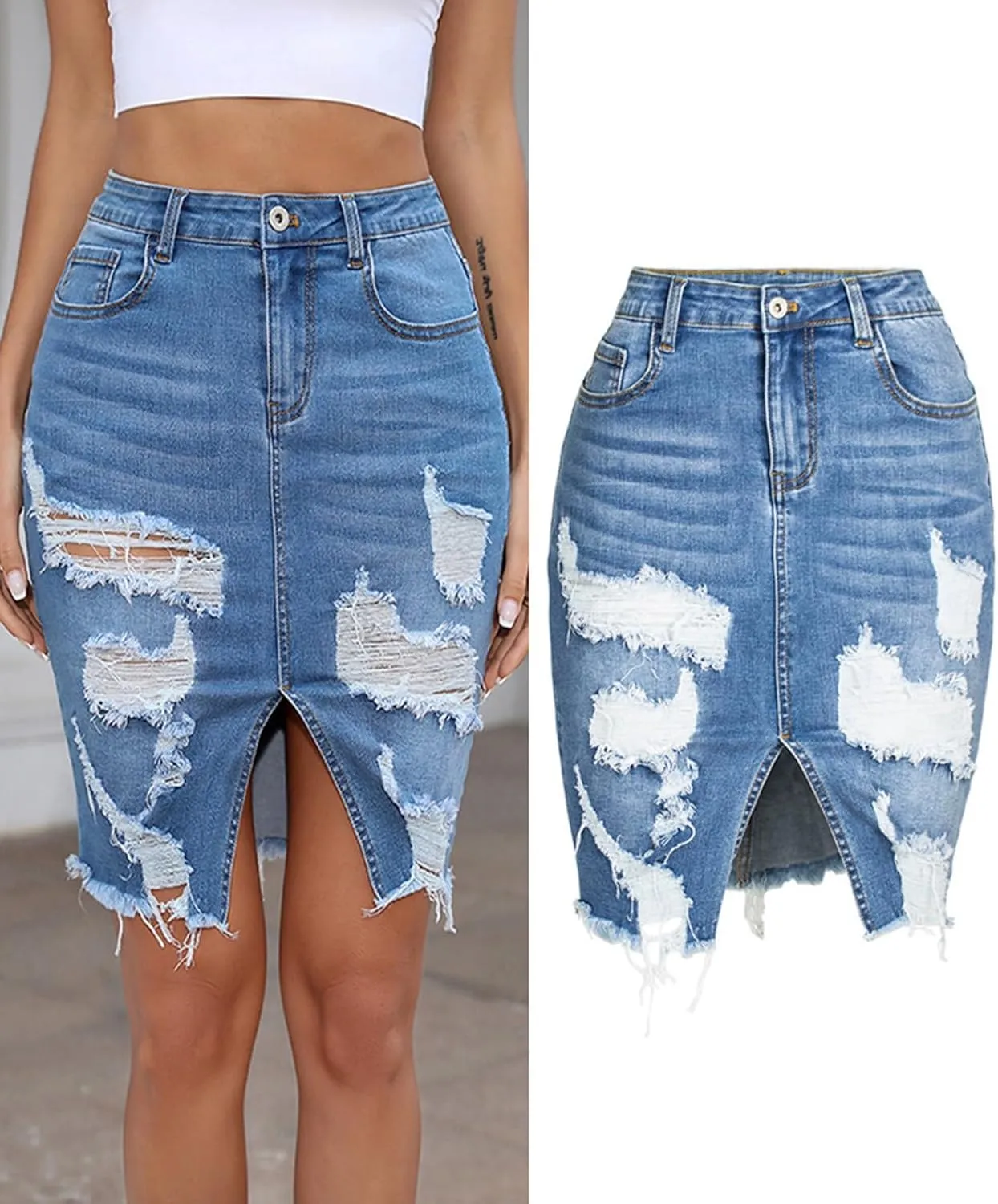 for Juniors Linen Denim Midi Knee High Western Pencil Skirts Women 2025