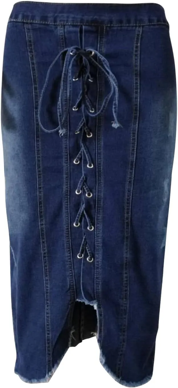 for Juniors Linen Denim Midi Knee High Western Pencil Skirts Women 2025