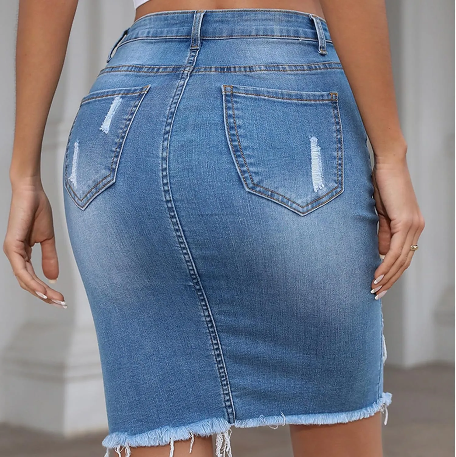 for Juniors Linen Denim Midi Knee High Western Pencil Skirts Women 2025