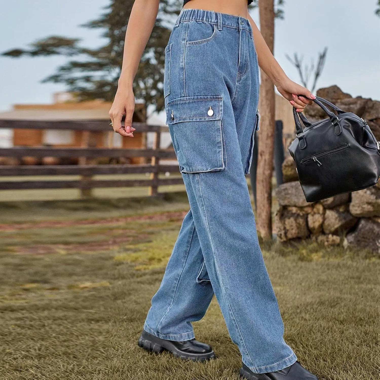 FZVYD Cargo Pants for Women High Waisted Casual Pants Work Pants Baggy Stretchy Wide Leg Streetwear Trousers with Pockets