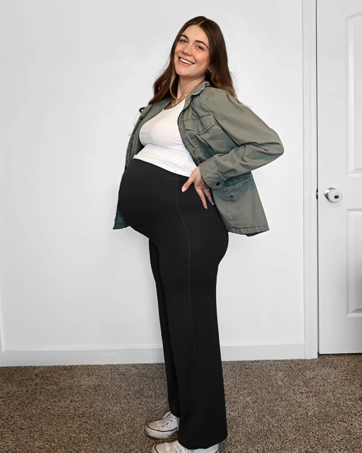 G4Free BareFeel Maternity Dress Yoga Pants Over The Belly Stretchy Work Slack Pregnancy Wide Leg Lounge Trousers