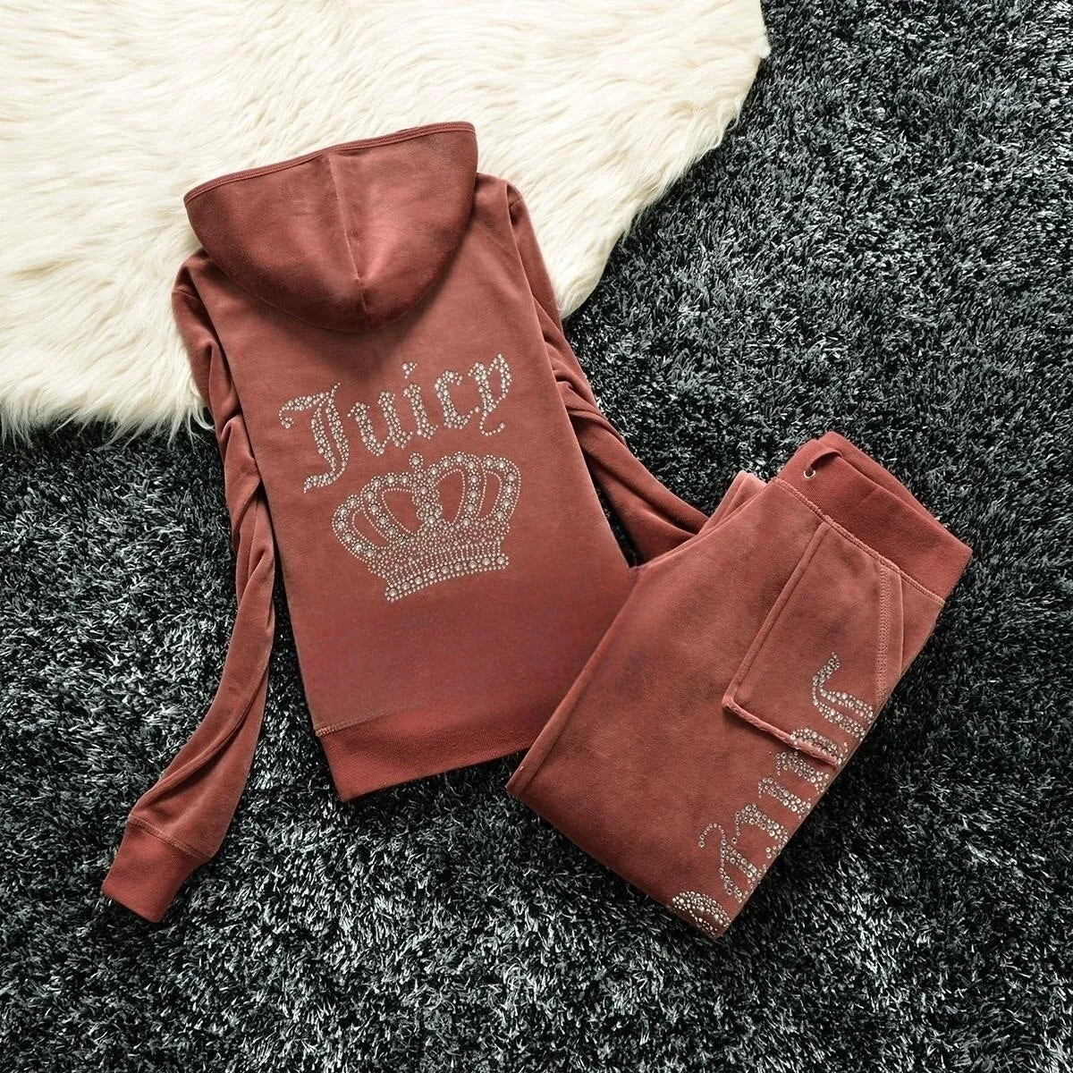 Getadme Juicy Corture Tracksuits Juicy Contour Tracksuit Fall Winter Women 2 Piece Velvet Tracksuit Masonry Crown Casual Ladies Set