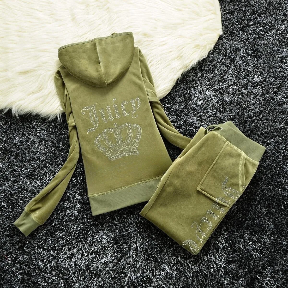 Getadme Juicy Corture Tracksuits Juicy Contour Tracksuit Fall Winter Women 2 Piece Velvet Tracksuit Masonry Crown Casual Ladies Set