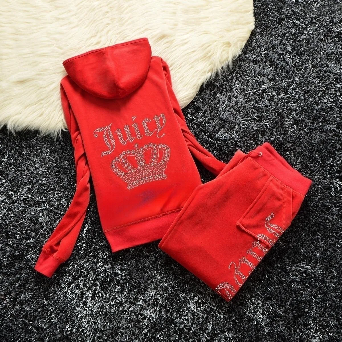 Getadme Juicy Corture Tracksuits Juicy Contour Tracksuit Fall Winter Women 2 Piece Velvet Tracksuit Masonry Crown Casual Ladies Set