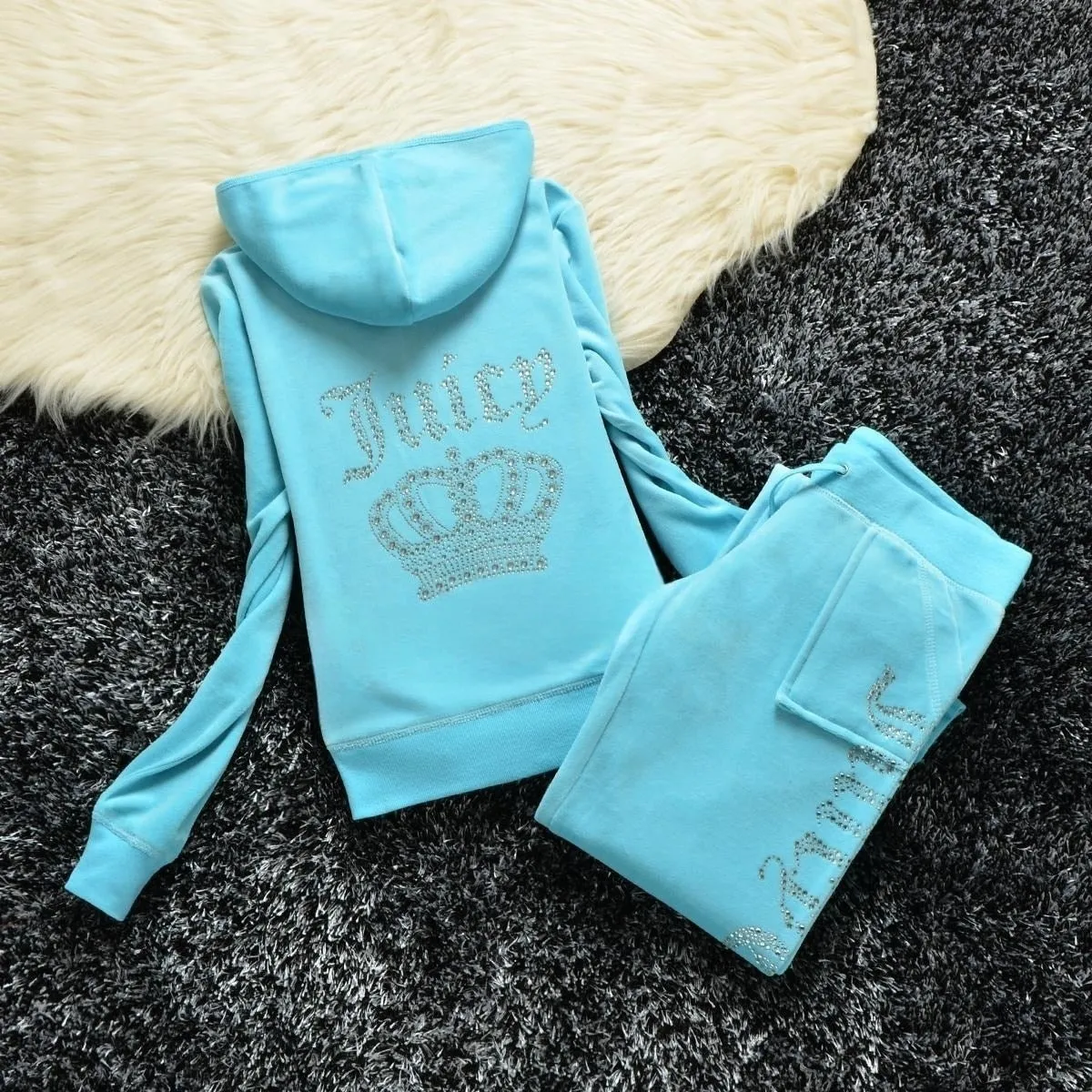Getadme Juicy Corture Tracksuits Juicy Contour Tracksuit Fall Winter Women 2 Piece Velvet Tracksuit Masonry Crown Casual Ladies Set