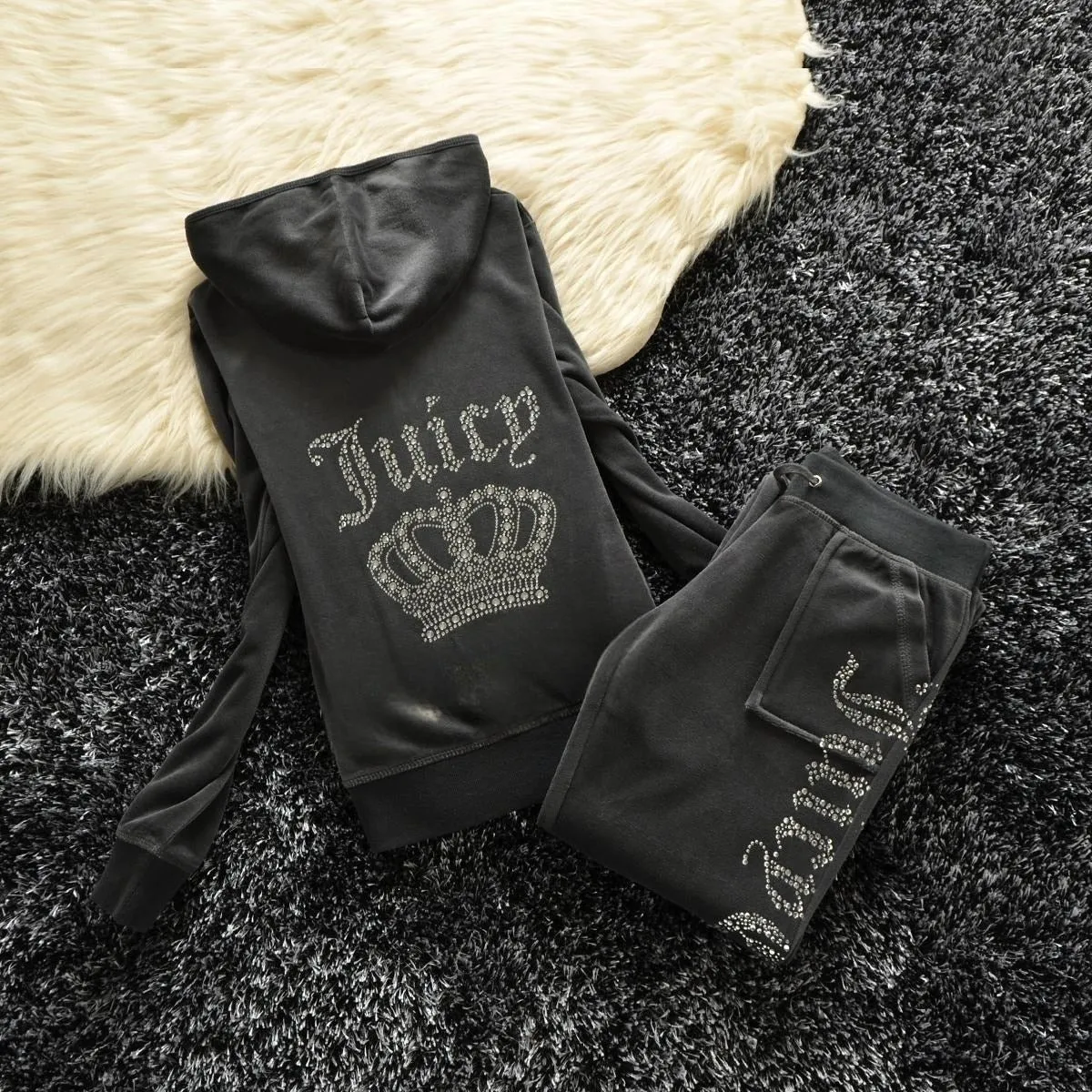 Getadme Juicy Corture Tracksuits Juicy Contour Tracksuit Fall Winter Women 2 Piece Velvet Tracksuit Masonry Crown Casual Ladies Set