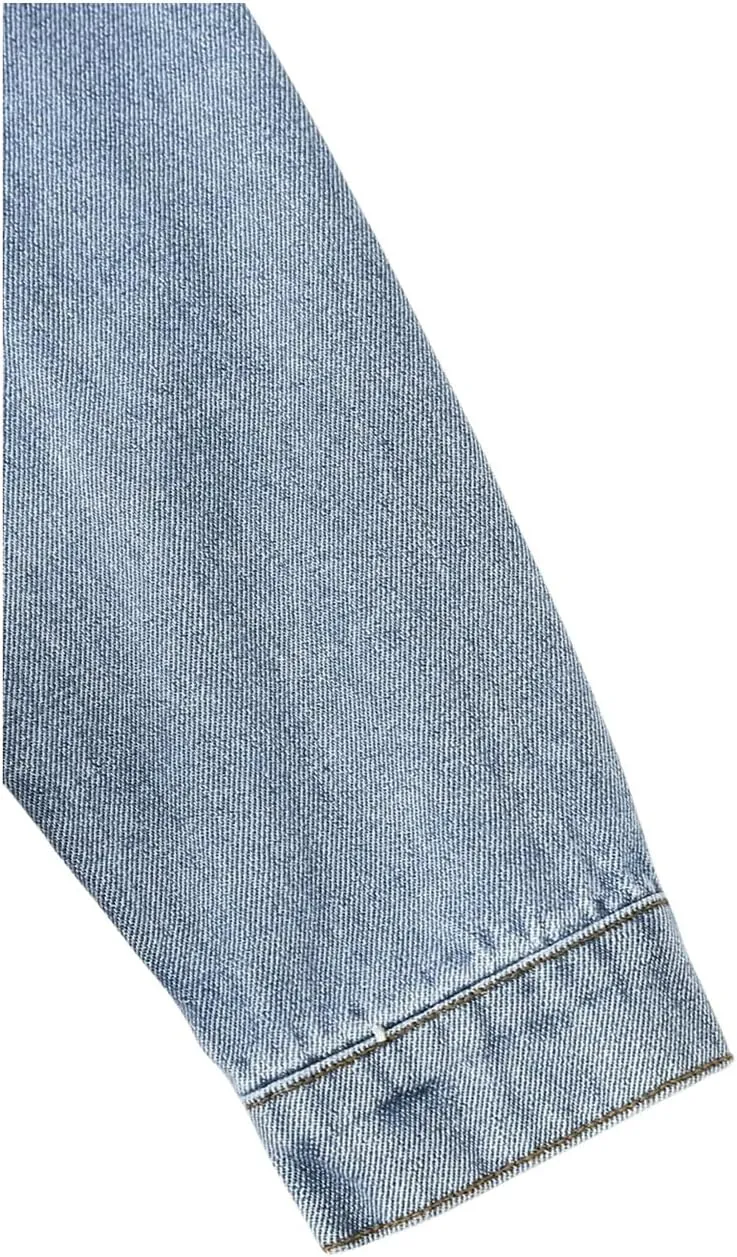 Girl's Long Sleeve Asymmetrical Raw Hem Coat Collared Neck Button Up Crop Denim Jackets with Pockets