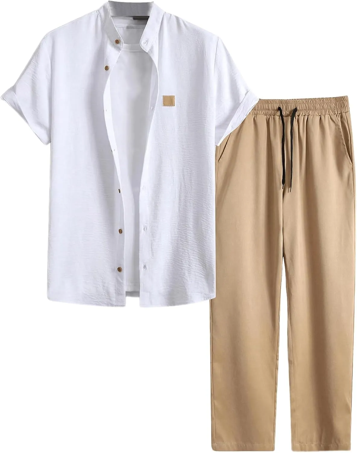 GORGLITTER Men's Summer Vacation Outfits Short Sleeve Button Up Shirts and Pants Matching Sets