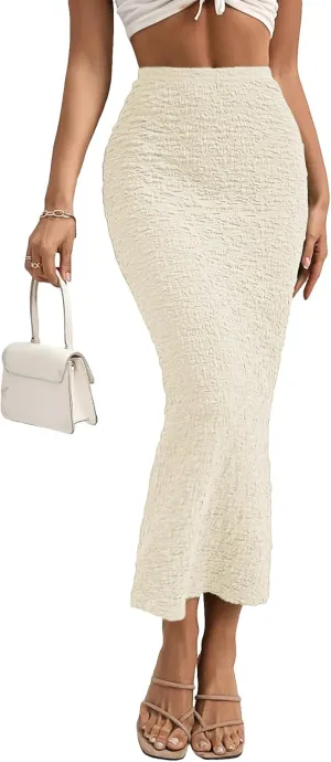 GORGLITTER Women's High Waisted Long Pencil Skirts Ribbed Knit Flowy Bodycon Maxi Skirt